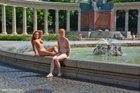 Electra & Barbara nude at fountain