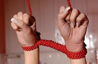 Awesome babe Bambi tied with rope