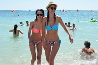 Paula & Ingrid topless on the beach