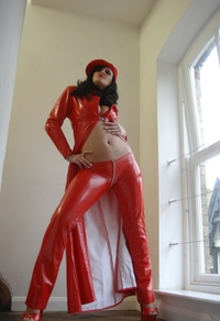 Janine Tinsley in red latex