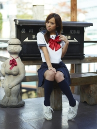 Mayuko in Japanese school uniform