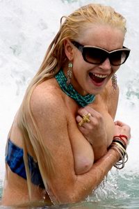 Lindsay Lohan Bikini Boob Slip!!